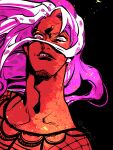  1boy diavolo evil_grin evil_smile fishnet_top fishnets floating_hair grin jojo_no_kimyou_na_bouken long_hair merumeru626 pink_hair polka_dot_hair smile smirk solo vento_aureo 