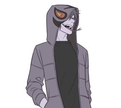  1boy arbok black_shirt colored_skin commentary english_commentary forked_tongue grey_hair grey_hoodie grey_skin hood hood_up hoodie kirby_otaku long_sleeves looking_at_viewer male_focus open_clothes open_hoodie open_mouth personification pokemon shirt simple_background smile solo tongue tongue_out transparent_background upper_body 