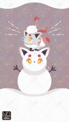  animal_focus commentary grey_fur highres hisuian_zorua meme_(sleepsheep) no_humans pokemon pokemon_(creature) pokemon_focus red_fur snowman star_(symbol) symbol-only_commentary tail yellow_eyes 