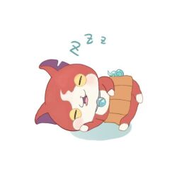  blush closed_eyes haramaki hitodama jibanyan lying monaka_ice103 no_humans notched_ear on_side open_mouth red_fur simple_background sleeping solo white_background youkai_(youkai_watch) youkai_watch zzz 