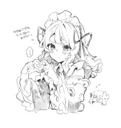  ... 2girls :d ^_^ anger_vein anna_(ikeuchi_tanuma) blush chibi chibi_inset closed_eyes closed_mouth cropped_torso detached_sleeves dress greyscale hair_ribbon hands_up heart heart_hands ikeuchi_tanuma long_hair long_sleeves looking_at_viewer maid maid_headdress monochrome multiple_girls original ribbon rosette_(ikeuchi_tanuma) simple_background sleeveless sleeveless_dress smile solo_focus spoken_anger_vein spoken_ellipsis sweat translation_request white_background wide_sleeves 