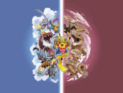  ;3 ;d absurdres aerodactyl amargasaurus ammonite animal anomalocaris anorith archaeopteryx archeops artist_request aurorus brown_hat clothed_pokemon clouds cranidos dinosaur hat highres holding horseshoe_crab kabuto_(pokemon) no_humans official_art omanyte one_eye_closed open_mouth pachycephalosaurus pikachu pokemon pokemon_(creature) prehistoric_animal protoceratops pterosaur sharp_teeth shieldon smile teeth third-party_source tyrannosaurus_rex tyrantrum 