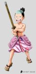  1boy 2020 absurdres black_hair high_ponytail highres holding holding_weapon japanese_clothes konbanwa01 momonosuke_(one_piece) one_piece open_mouth solo topless_male weapon 