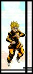  1boy blonde_hair character_name doily full_body gakuran highres hirose_koichi jojo_no_kimyou_na_bouken metamin_(memethah) official_art school_uniform solo standing vento_aureo yellow_eyes zoom_layer 