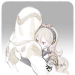  1boy 1girl cloak corrin_(female)_(fire_emblem) corrin_(fire_emblem) couple fire_emblem fire_emblem_fates fire_emblem_heroes hairband hetero hood hood_up hooded_cloak hug kiran_(fire_emblem) kiran_(male)_(fire_emblem) negiwo red_eyes white_hair 