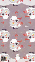  animal_focus commentary grey_fur highres hisuian_zorua meme_(sleepsheep) no_humans pokemon pokemon_(creature) pokemon_focus red_fur snowman star_(symbol) symbol-only_commentary tail yellow_eyes 