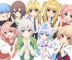  6+boys antenna_hair astolfo_(fate) astolfo_(sailor_paladin)_(fate) baka_to_test_to_shoukanjuu blonde_hair blue_eyes braid character_request commentary_request crossdressing crossdressing_(mtf) crossover fate/grand_order fate_(series) green_eyes green_shirt grey_eyes grey_hair hair_intakes haiyore!_nyaruko-san hastur_(nyaruko-san) highres kinoshita_hideyoshi layered_sleeves long_braid long_hair long_sleeves look@ multiple_boys multiple_crossover official_alternate_costume pink_hair red_sailor_collar sailor_collar school_uniform serafuku shirt short_hair short_over_long_sleeves short_sleeves simple_backgroundm single_braid totsuka_saika violet_eyes white_background yahari_ore_no_seishun_lovecome_wa_machigatteiru. zeatto 