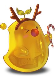  alpha_transparency antlers artist_request bird blush brown_hairband candy candy_cane christmas fake_antlers fake_nose food hairband holding holding_candy holding_candy_cane holding_food horns jellyppi jellyppi_leaf leaf monster monster_focus nexon official_art one_eye_closed red_nose reindeer_antlers second-party_source slime_(creature) tales_weaver yellow_bird 