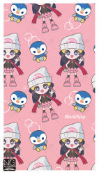  +_+ 1girl beanie bird black_hair black_thighhighs blue_eyes blue_hair blush boots commentary_request floating_scarf hair_ornament hairclip hat highres hikari_(pokemon) holding holding_poke_ball long_hair looking_at_viewer meme_(sleepsheep) open_mouth penguin pink_boots pink_skirt piplup poke_ball poke_ball_(basic) poke_ball_print pokemon pokemon_(creature) pokemon_dppt poketch red_scarf scarf shirt skirt sleeveless smile symbol-shaped_pupils thigh-highs watch watch waving white_hat 