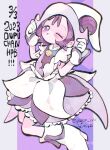  1girl blush boots dated dress frills gloves happy_birthday hat highres holding holding_clothes holding_hat magical_girl ojamajo_doremi one_eye_closed purple_hair segawa_onpu short_hair smile solo tokumei19 tongue tongue_out twitter_username violet_eyes white_footwear white_gloves white_headwear witch_hat 