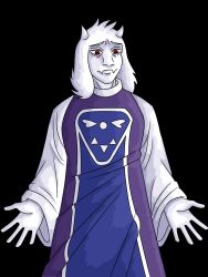  1girl 2025 2d animal_ears anthro black_background cowboy_shot dark_background delta_rune_(symbol) delta_rune_print digital_media dracoflare droopy_ears fangs female female_only floppy_ears furry furry_female goat goat_ears goat_girl goat_horns highres horns long_sleeves mammal monster monster_girl purple_robe red_eyes redrawn robe simple_background solo toriel undertale utdr_(toby_fox) white_fur white_horns 