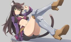  animal_ear_fluff animal_ears belt_pouch bike_shorts bike_shorts_under_skirt cat_ears cat_girl cat_tail collar elbow_gauntlets green_eyes grey_collar highres isekai_maou_to_shoukan_shoujo_no_dorei_majutsu metal_collar nekoromancer o-ring_collar pouch rem_galeu self-upload shorts shorts_under_skirt tail 