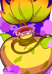  abisuabisu84 acid commentary english_commentary fangs gas highres leaf mega_victreebel no_humans open_mouth pink_lips plant pokemon pokemon_(creature) pokemon_focus smile solo victreebel vines 