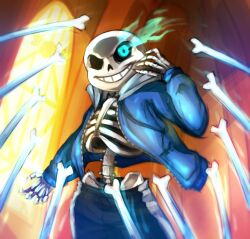 1boy 2015 2d black_shorts blue_jacket bone cowboy_shot digital_media fighting_stance flaming_eye genocide_route_(undertale) glowing glowing_eye grey_hood hallway hollow_eyes hood hood_down hooded_jacket humanoid indoors jacket male male_focus male_only monster monster_boy no_shirt open_clothes open_jacket rb_(sparkleee-sprinkle) ribs sans_(undertale) shirt shorts single_vertical_stripe skeleton solo striped_shorts teeth undead undertale utdr_(toby_fox) vertical-striped_clothes vertical-striped_shorts white_shirt white_stripes window