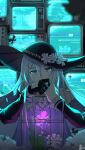  blue_hair blue_theme bug butterfly glowing glowing_butterfly highres insect_cage iris kiekoio project_sekai television yoisaki_kanade 