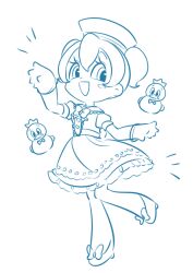  1girl absurdres animification aoiyuuna_811 bird bow disney disneyland donald_duck dress duck highres humanization looking_at_viewer mickey_mouse_&amp;_friends minnie_mouse open_mouth short_hair sketch smile solo 