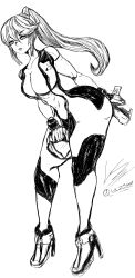  absurdres ass breasts gun handgun helmet high_heels highres holding holding_weapon huge_ass large_breasts luzennon metroid metroid_dread metroid_prime_4:_beyond mole mole_under_mouth monochrome samus_aran skin_tight super_smash_bros. thick_thighs thighs tight_clothes weapon wide_hips 