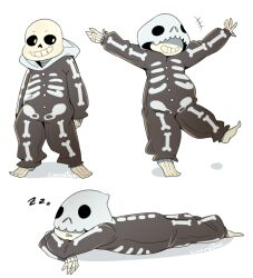 +++ 1boy 2015 2d alternate_costume arms_at_sides arms_up artist_name barefoot commentary cute digital_media english_commentary full_body hollow_eyes hood hood_down hood_up humanoid kigurumi lying male male_focus male_only monster monster_boy multiple_views on_stomach outstretched_arms sans_(undertale) shadow simple_background skeleton skeleton_costume skeleton_print sleeping solo standing standing_on_one_leg teeth tentabat undead undertale utdr_(toby_fox) white_background white_hood zzz 