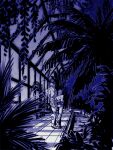  2boys dio_brando greenhouse hanging_plant jojo_no_kimyou_na_bouken merumeru626 monochrome multiple_boys palm_tree plant scenery size_difference stand_(jojo) stardust_crusaders the_world tree vines 