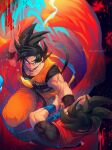  black_hair blue_leg_warmers blue_sash closed_mouth dougi dragon_ball dragon_ball_heroes dual_persona male_focus multiple_boys muscular muscular_male nyoibo ommmyoh pants saiyan sash son_goku son_goku_(xeno) spiky_hair time_patrol_(dragon_ball) twitter_username 