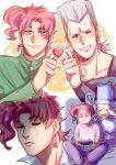  2608337875 asymmetrical_earrings blue_pajamas controller drooling earrings friendship_charm game_controller grey_hair hat highres jean_pierre_polnareff jewelry jojo_no_kimyou_na_bouken kakyoin_noriaki nightcap pajamas playing_games redhead scar scar_across_eye stardust_crusaders violet_eyes 