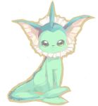  :3 animal_focus closed_mouth commentary full_body green_eyes highres looking_at_viewer no_humans ntmkn outline pokemon pokemon_(creature) simple_background sitting solo vaporeon white_background yellow_outline 