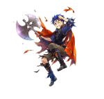  1boy aged_down axe black_footwear broken broken_weapon brown_pants cape clenched_teeth collarbone damaged fire_emblem fire_emblem:_the_blazing_blade fire_emblem_heroes hector_(fire_emblem) holding holding_axe official_alternate_costume official_art one_eye_closed pants red_cape solo teeth torn_cape torn_clothes v-shaped_eyebrows weapon 