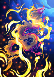  absurdres alternate_form artist_name claws clenched_teeth clouds cloudy_sky commentary curled_horns devil_fruit_power dragon eastern_dragon english_commentary full_body highres horns kouzuki_momonosuke night night_sky one_piece outdoors seta_kendir sharp_teeth signature sky solo teeth 