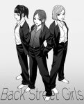 back_street_girls:_gokudolls back_street_girls:_gokudols barefoot formal long_hair monochrome multiple_girls short_hair sugihara_chika tachibana_mari twintails yamamoto_airi