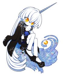  @_@ black_jacket black_nails bracelet colored_skin eyes_visible_through_hair funamusea funamusea_(artist) gloves goth_fashion horns jacket jewelry long_hair looking_at_viewer nortkele_elektron official_art pale_skin pleated_skirt punk short_hair single_horn skirt studded_jacket unicorn_horn white_hair white_skin 