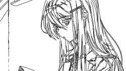  1girl blazer commentary doki_doki_literature_club english_commentary facing_away facing_to_the_side jacket non-web_source reading school sketch yuri_(doki_doki_literature_club) 