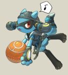  absurdres clothed_pokemon highres light_brown_background looking_at_viewer musical_note no_humans open_mouth pokemon pokemon_(creature) riolu shima_(wansyon144) simple_background solo speech_bubble 