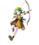  1girl bandana bare_shoulders bow_(weapon) braid child fingerless_gloves fire_emblem fire_emblem:_the_blazing_blade fire_emblem_heroes full_body gloves green_eyes highres non-web_source official_art quiver rebecca_(fire_emblem) ringozaka_marikofire_emblem shoes skirt sleeveless socks solo transparent_background twin_braids twintails weapon 