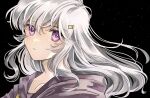  1girl absurdres black_background cape circlet close-up collarbone commission deirdre_(fire_emblem) dress fire_emblem fire_emblem:_genealogy_of_the_holy_war grey_hair hair_between_eyes highres long_hair looking_at_viewer omlililimo purple_cape simple_background solo upper_body violet_eyes 