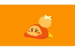  blush_stickers border colored_skin head_bump highres kirby_(series) letterboxed lying no_humans no_mouth on_stomach orange_background orange_skin orange_theme purano7 solo two-tone_background waddle_dee white_border 