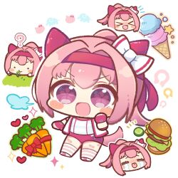  >_< ._. 1girl :d :p ? animal_ears bandaid bandaid_on_leg blush_stickers bow burger buruma carrot chibi chibi_only closed_eyes closed_mouth commentary crying double-parted_bangs ear_bow ear_covers eating fingerless_gloves flower-shaped_pupils food full_body gloves grass hair_between_eyes hair_intakes haru_urara_(umamusume) headband highres horse_ears horse_girl horse_tail ice_cream jacket long_hair looking_at_viewer mokemongetdaze multiple_views open_clothes open_jacket open_mouth pink_eyes pink_hair pink_socks ponytail red_bow red_buruma red_gloves red_headband shirt shoes short_sleeves smile socks standing streaming_tears striped_clothes striped_socks symbol-shaped_pupils tail tears tongue tongue_out umamusume white_background white_bow white_jacket white_shirt white_shoes xd 