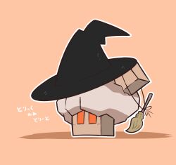  alternate_color black_hat broom clothed_pokemon commentary_request full_body hat highres nacli no_humans orange_hair outline pokemon pokemon_(creature) pokemon_focus rectangular_eyes redny shiny_pokemon simple_background translation_request white_outline witch_hat 