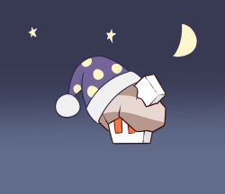  blue_background clothed_pokemon commentary_request full_body gradient_background hat highres moon nacli nightcap no_humans pokemon pokemon_(creature) pokemon_focus polka_dot_hat pom_pom_(clothes) purple_hat rectangular_eyes redny simple_background solo star_(symbol) 