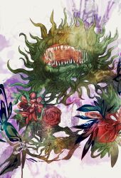  commentary_request copyright_name final_fantasy final_fantasy_xiv flower malboro monster monster_focus no_humans open_mouth red_flower red_rose rose ruka_(blueplus84) saliva sharp_teeth teeth tentacles twitter_username 