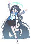 1girl absurdly_long_hair absurdres aris_(blue_archive) black_hair blue_archive blue_eyes hagoonha hair_between_eyes halo highres long_hair looking_at_viewer simple_background solo thighs white_background