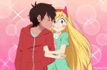 1boy 1girl anime_style blonde_hair blue_eyes brown_eyes brown_hair couple horns kissing_cheek marco_diaz star_butterfly star_vs_the_forces_of_evil