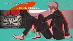  black_suit bug business_suit commentary_request different_shadow extra_eyes fangs formal_clothes jacket kamen_rider kumo_otoko male_focus monster necktie official_art pant_suit pants shocker_(kamen_rider) silk sitting spider spider_web suit suit_jacket toujima_tanzaburou_wa_kamen_rider_ni_naritai 