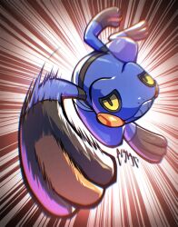  birbmonsta commentary croagunk english_commentary full_body highres motion_blur no_humans nostrils pokemon pokemon_(creature) pokemon_focus smile solo teeth 