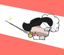  black_hat clothed_pokemon commentary_request full_body hat hat_feather highres holding holding_sword holding_weapon nacli no_humans pokemon pokemon_(creature) pokemon_focus rapier redny solo sword two-tone_background weapon 