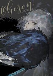  1boy character_name commentary_request copyright_name covered_mouth dame_(dame_ice) dragonfly_wings eyelashes fate/grand_order fate_(series) grey_eyes grey_hair highres long_sleeves looking_at_viewer male_focus oberon_(fate) oberon_(third_ascension)_(fate) shirt short_hair solo upper_body white_shirt 