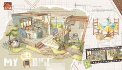  absurdly_detailed_composition animal baiyinan bird_nest birdcage blender_(object) box cabin cage cardboard_box chinese_commentary chinese_text commentary_request concept_art counter diorama fence film_strip floorplan flower grass highres indoors isometric kettle kitchen loaded_interior no_humans original oversized_animal plant potted_plant refrigerator scenery sink stool table tablecloth tree window 