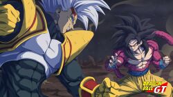  absurdres baby_(dragon_ball) baby_vegeta black_hair blue_eyes blue_sash body_fur bodysuit closed_mouth dougi dragon_ball dragon_ball_gt gloves grey_hair grin highres horang4628 long_hair male_focus monkey_boy monkey_tail multiple_boys muscular muscular_male open_mouth pants parasite pectorals possessed red_fur saiyan sash smile son_goku spiky_hair super_saiyan super_saiyan_4 tail teeth white_hair yellow_gloves yellow_pants 