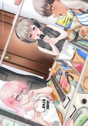  bang_dream! bang_dream!_it's_mygo!!!!! cellphone chihaya_anon guitar highres instrument kaname_raana long_hair multiple_girls nagasaki_soyo noir_(nowaru) open_mouth phone shiina_taki short_sleeves sleeveless smartphone takamatsu_tomori taking_picture 