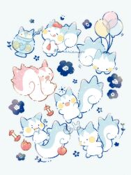  alternate_color apple balloon closed_eyes commentary_request drink eating floating flower food fruit hat highres licking_lips necktie no_humans open_mouth pachirisu pokemon pokemon_(creature) pokemon_cafe_remix shiny_and_normal shiny_pokemon squirrel temariame14 tongue tongue_out white_background 