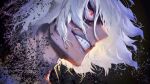  1boy akiyama_youkou black_background boku_no_hero_academia disintegration dissolving dust evil_grin evil_smile floating_hair from_side grin happy highres long_bangs looking_ahead looking_away male_focus portrait profile red_eyes sanpaku shigaraki_tomura short_hair sideways_mouth smile solo white_hair 